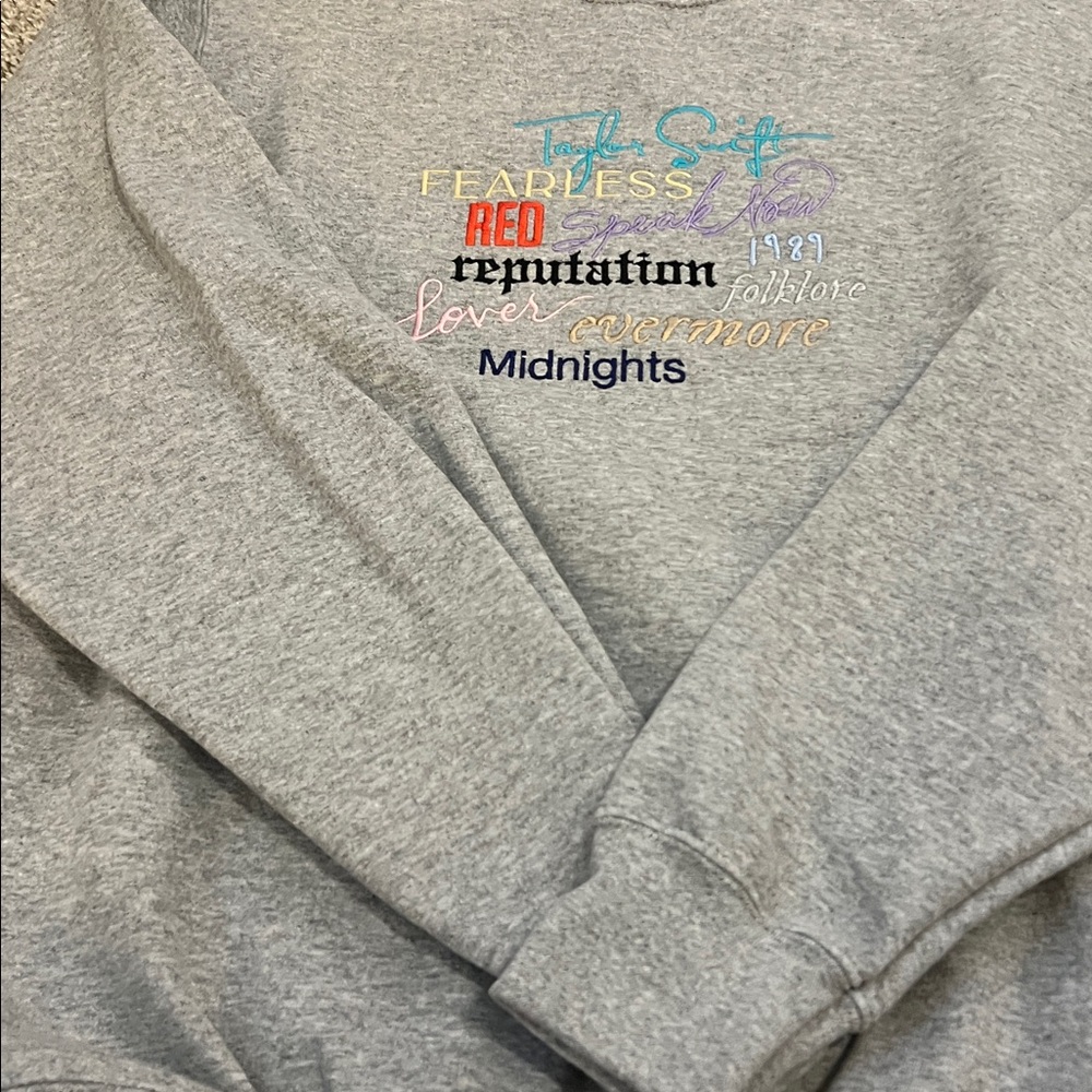 Taylor Swift Albums Embroidered Gray Sweatshirt Small Swiftie Apparel Cozy Top - Picture 16 of 16